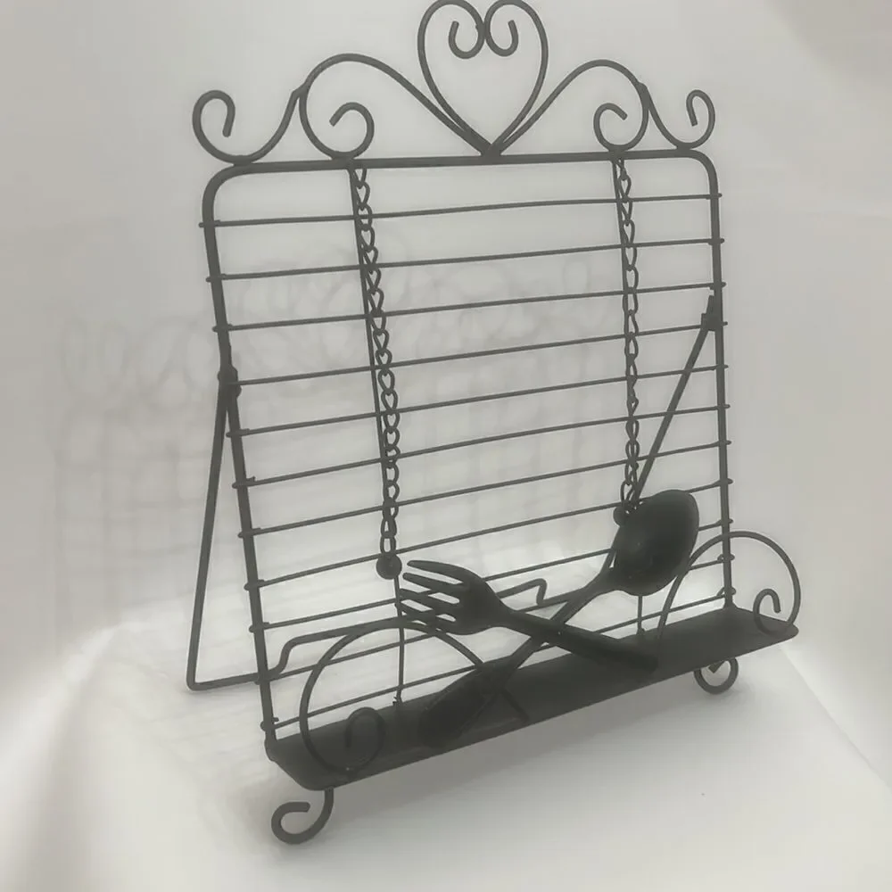 Metal Fork Spoon Wall Kitchen Cook Book Holder Ball And Chain Page Dividers